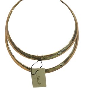 Natasha Couture Woman Gold Double Hoop Necklace 2 Layer Stainless Silver Bib
